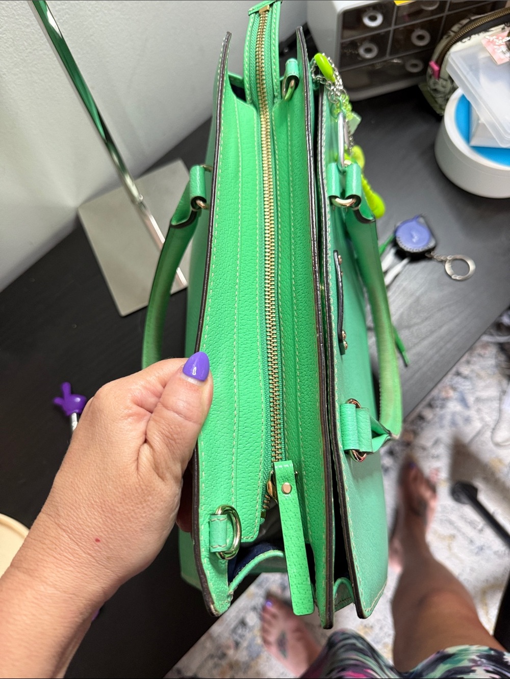 kate spade Wellesley Quinn Emerald Green Leather Satchel with Playful Charm - Picture 11 of 15